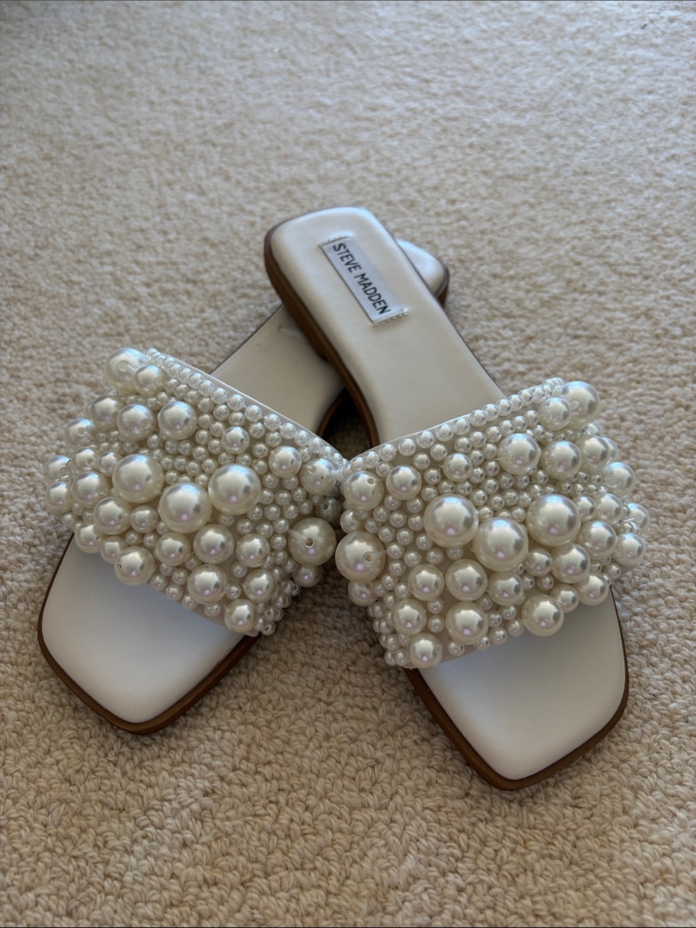 Steve Madden White Pearl-Embellished Bridal Slide Sandals (W9.5)